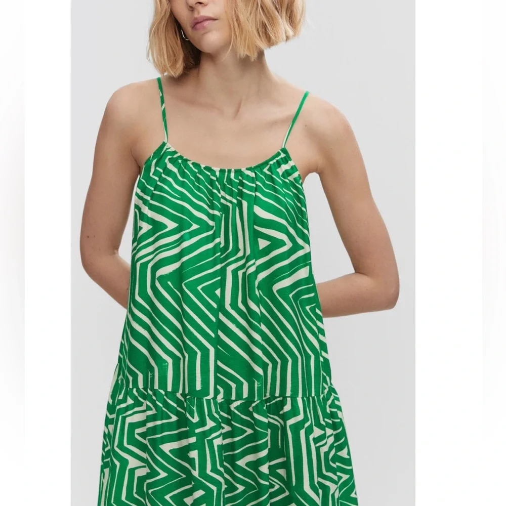 NWT SZ 2 MANGO Kelly Green Print Ruffle MIDI Sundress❣️ - Picture 4 of 5